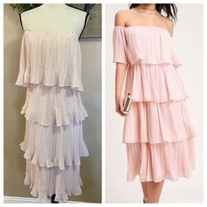 Lulu's Pink Off-Shoulder Tiered Midi Dress